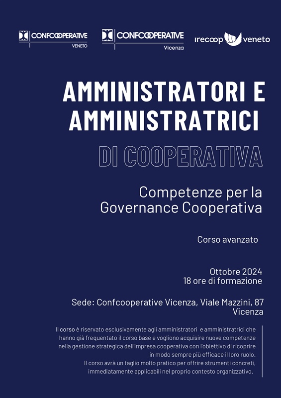 NUOVO PERCORSO FORMATIVO PER AMMINISTRATORI DI COOPERATIVA