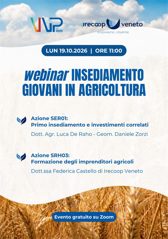 Insediamento giovani in agricoltura: il 19 ottobre un webinar...